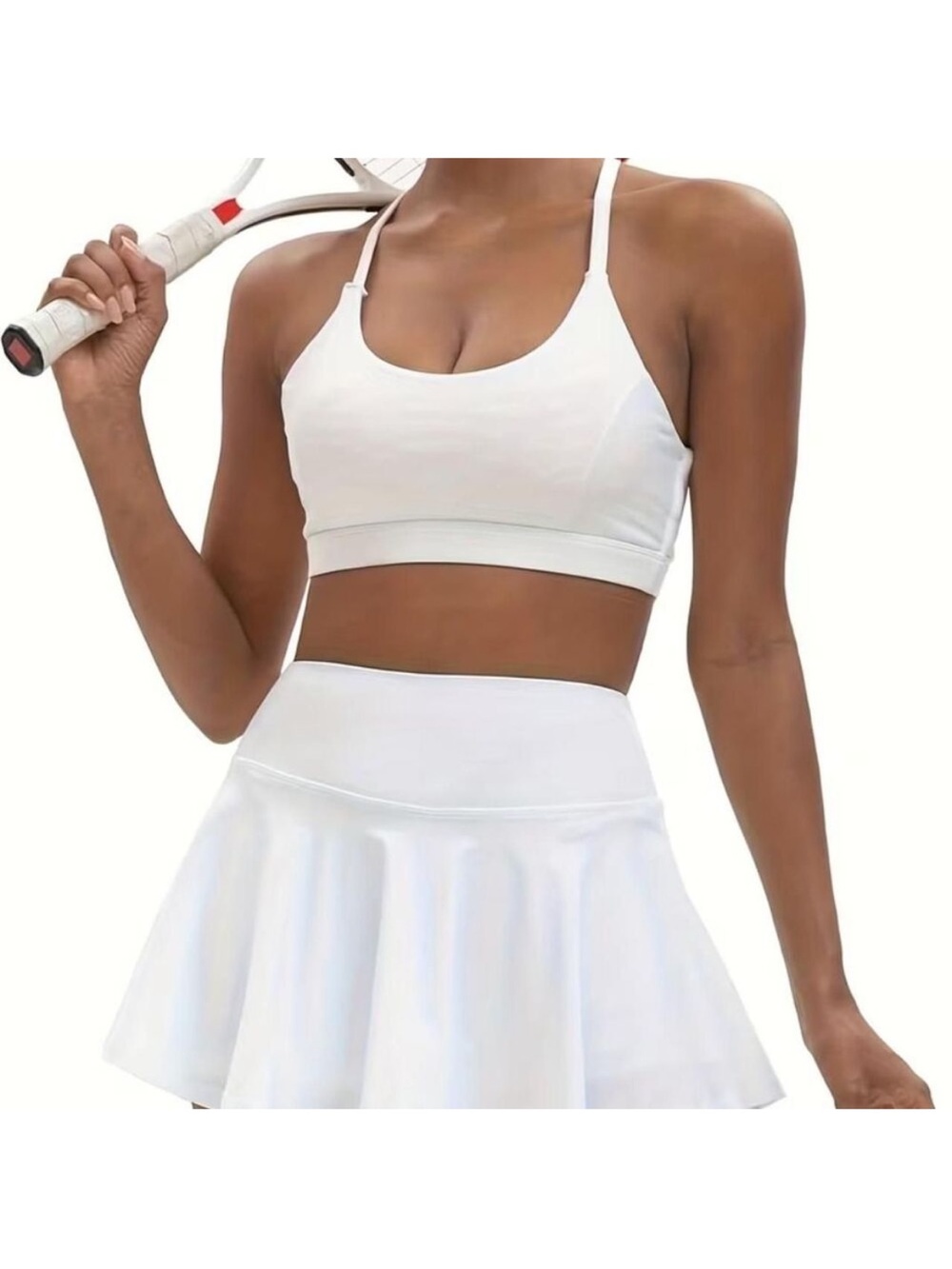 Women’s White Sports Bra & Skirt Set - Active Tennis Outfit
